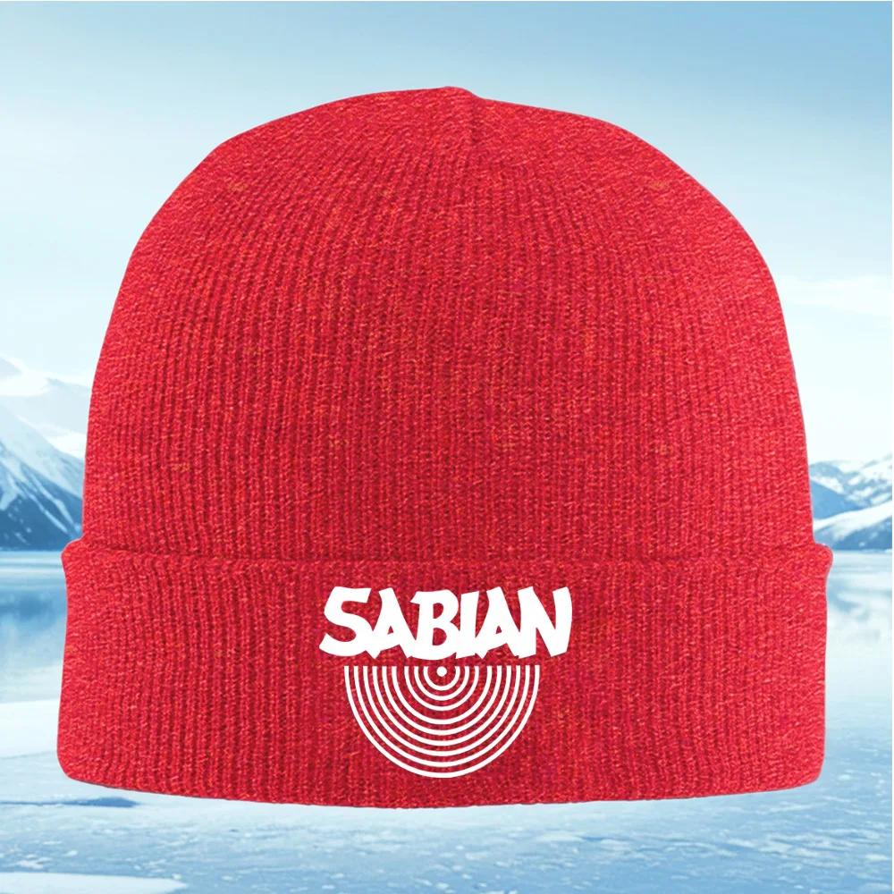 Blanc SABIAN logo design circulaire Hommes Femmes Unisexe Tricoté Chapeau Beanie Pull Cap Hiver Thermique Chaud Noël En Plein Air Cyclisme