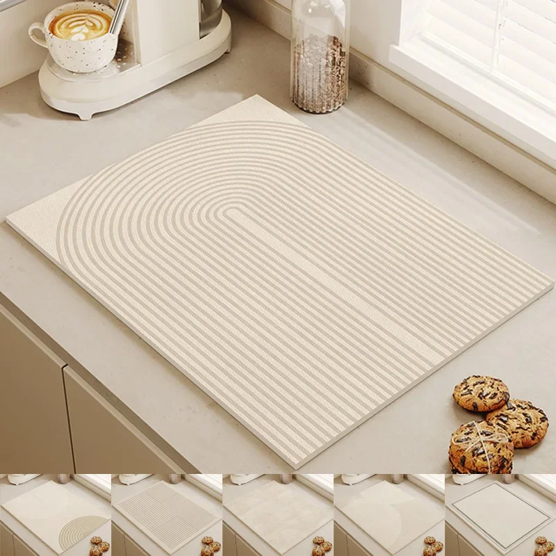 

Dish Drying Mat Coffee Machine Drain Mats Abstract Art Style Countertop Mat Sink Drain Mats Soft Diatomou Mud Faucet Suction Mat