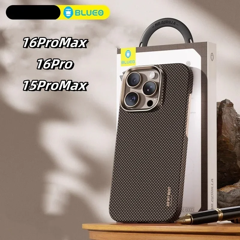 Blueo for ip16ProMax phone case plain weave magnetic suction 16Pro aramid fiber protective cover 15ProMax Kevlar 600D ultra-thin