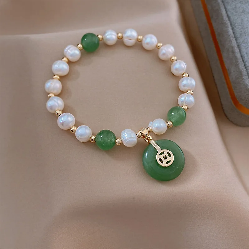 Original Glück Brief Natürliche Jade Stein & Süßwasser Perle 14K Gold Gefüllt Weibliche Schmuck Sets Für Frauen Halskette Armband – Detail 3