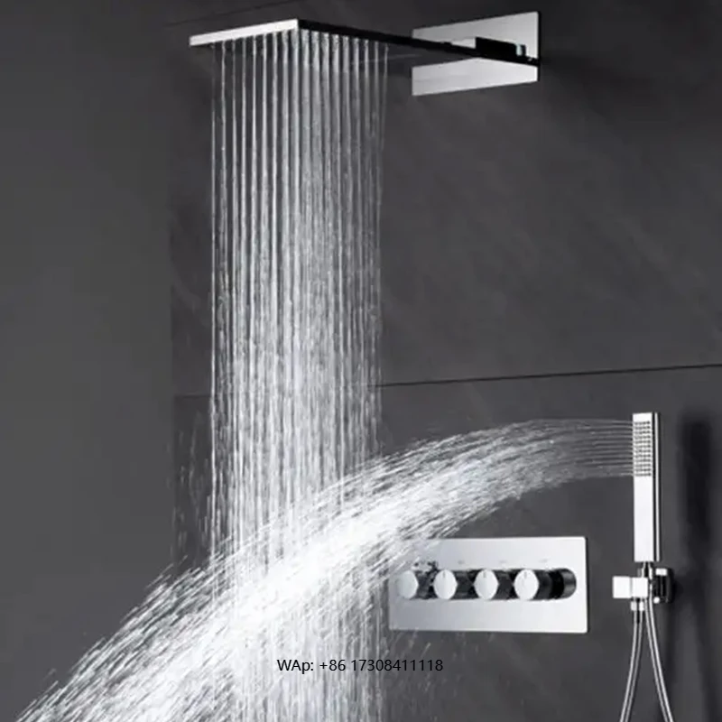 

High Pressure Brass Rain Shower System - Waterfall and Hand Shower Mixer Kit - Concealed Bathroom Accessories