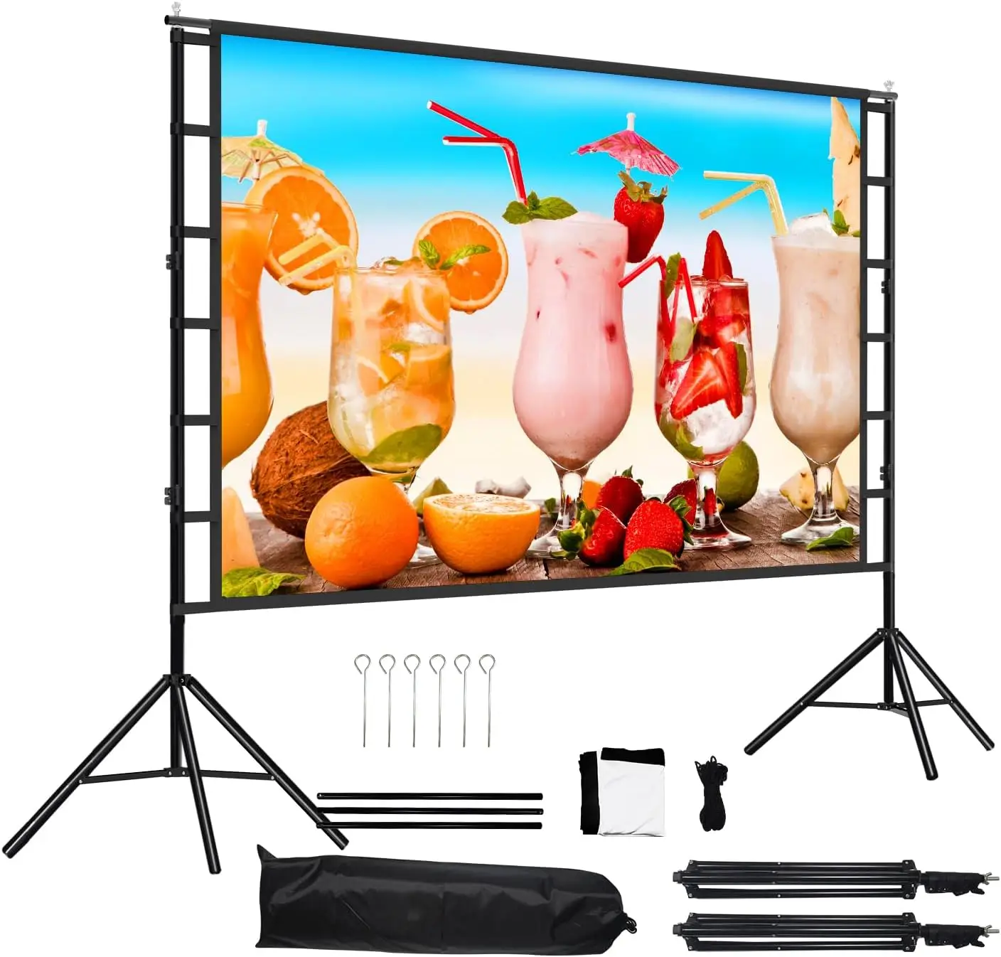 

100 Inch Outdoor Projector Screen with One-Piece Telescopic Stand, Wrinkle-Resistant 4K HD Movie Screen for Backyard, Camping