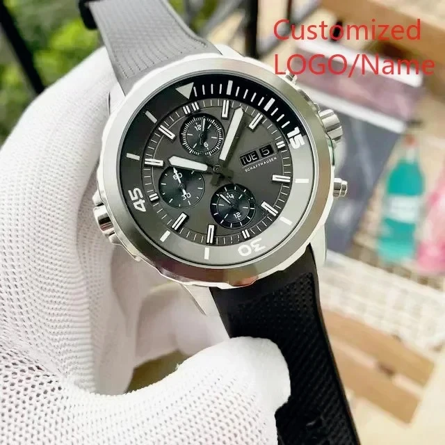

Fashion Male Quartz Chronograph Watches Complete Functions Aquatimer Design Distinct External Rotating Bezel Clear Gray Dial