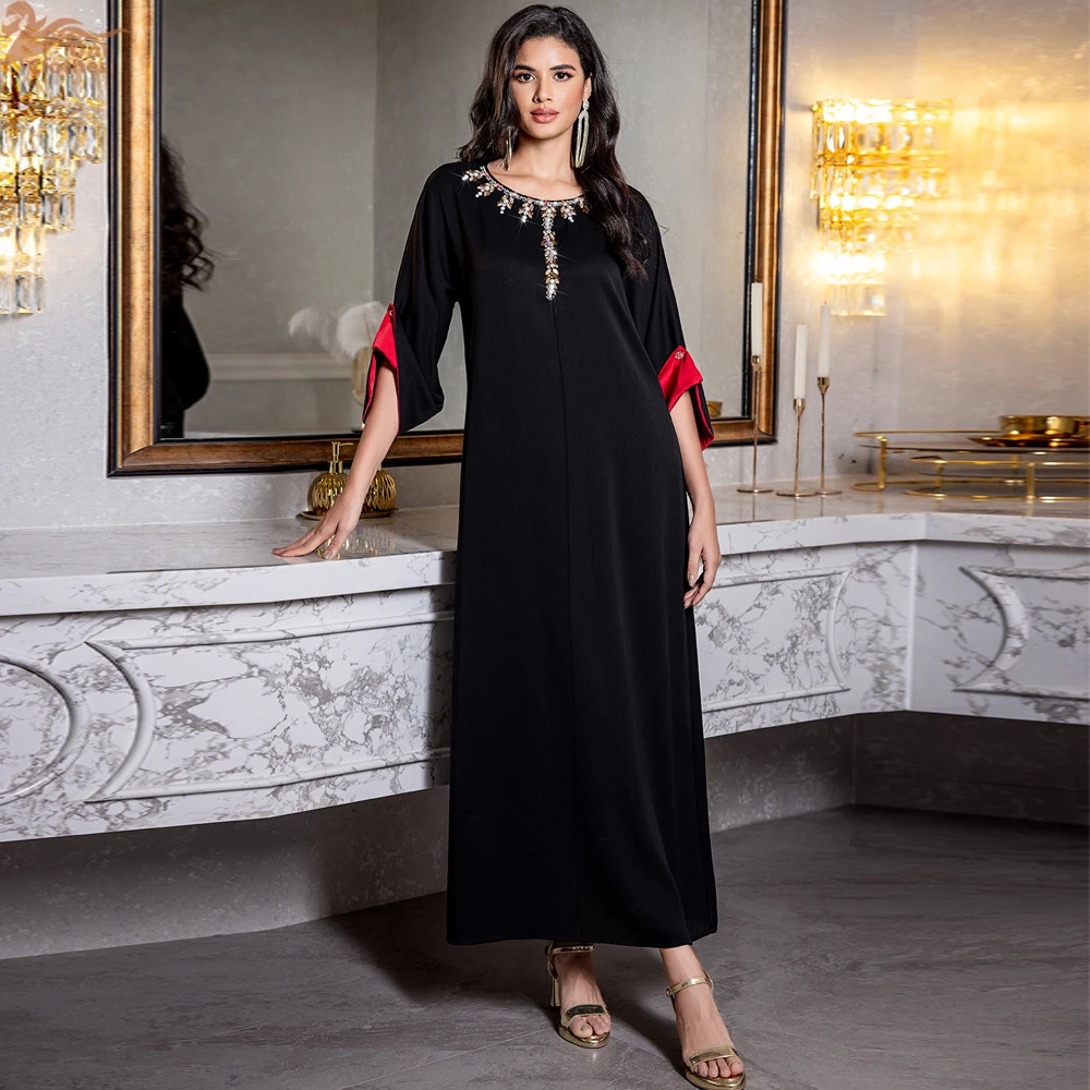 Femmes musulmanes diamants Robe Maxi dubaï Abaya turquie caftan Eid Djellaba Islam vêtements Caftan Marocain Femme Robe Maroc Robe