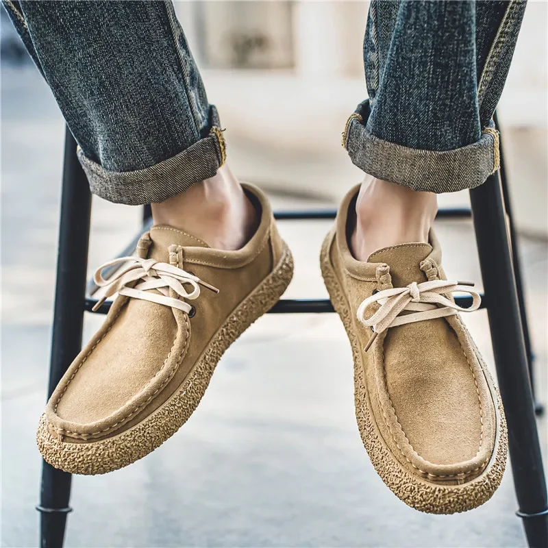 Retro Casual Men Shoes Luxury Suede Leather Loafers Men Sneakers Comfor Soft Sole Driving Shoes Men Walking Shoes tenis hombres