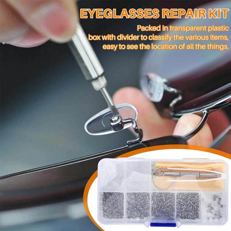 Kit de reparación de gafas de sol con tornillos, pinzas, destornillador, Mini tornillos pequeños, tuercas, surtido de almohadillas nasales de reparación de gafas