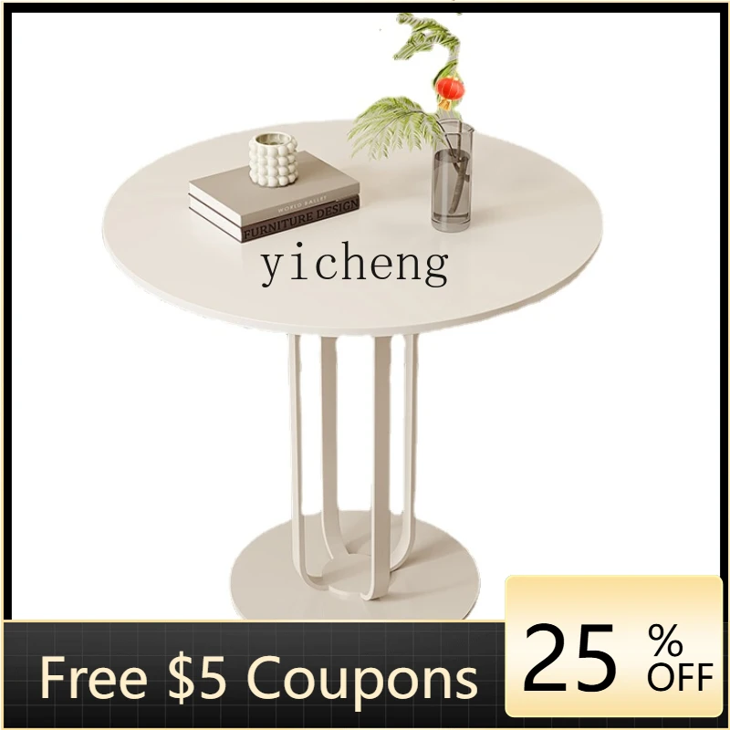 

ZZXl round Modern Side Cabinet Sofa Side Table Light Luxury Stone Plate Small round Table Small Apartment Tea Table