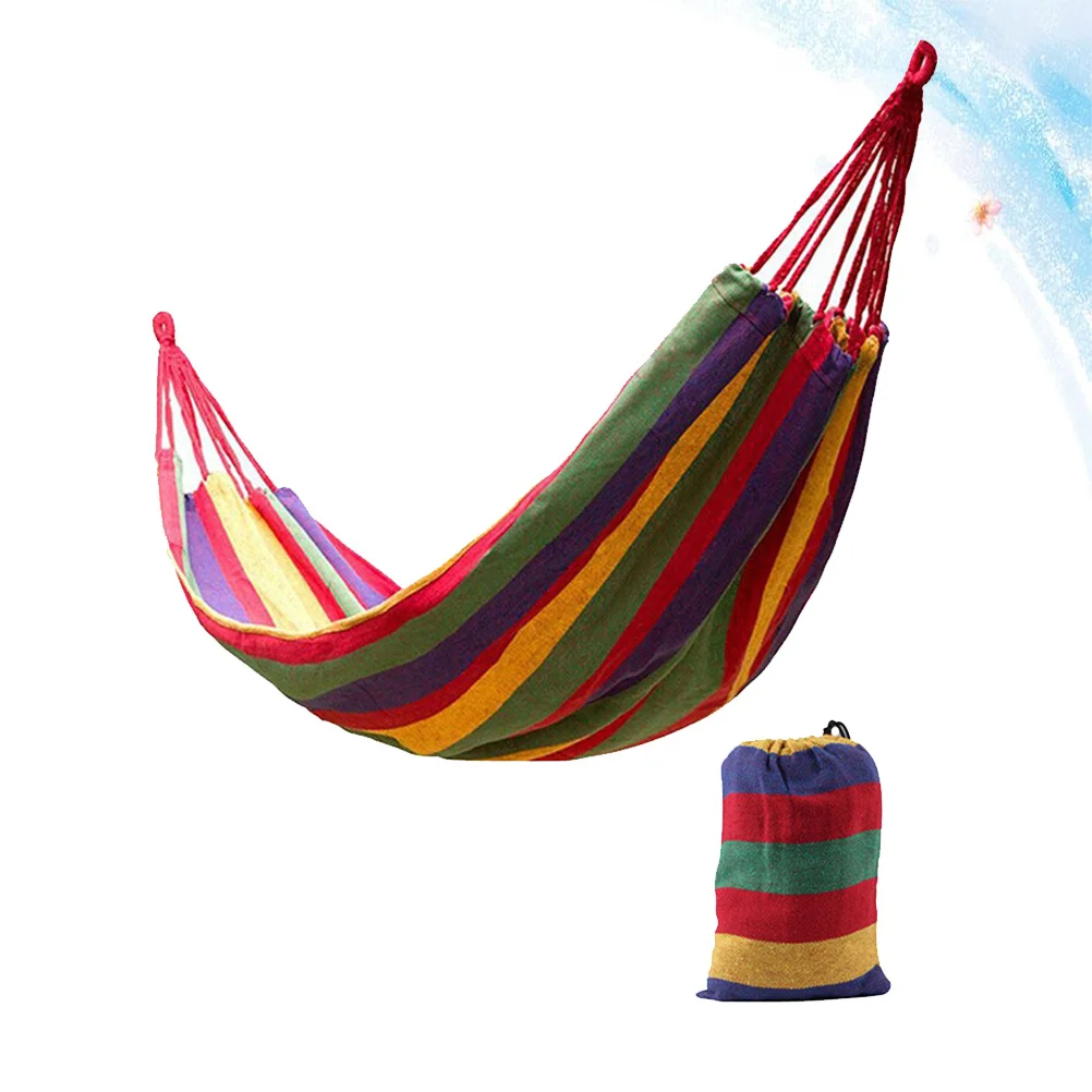 

1Set Double Camping Canvas Hammock Rainbow Striped Widen Portable Hammock for Outdoor Travel Hiking Fishing Swing