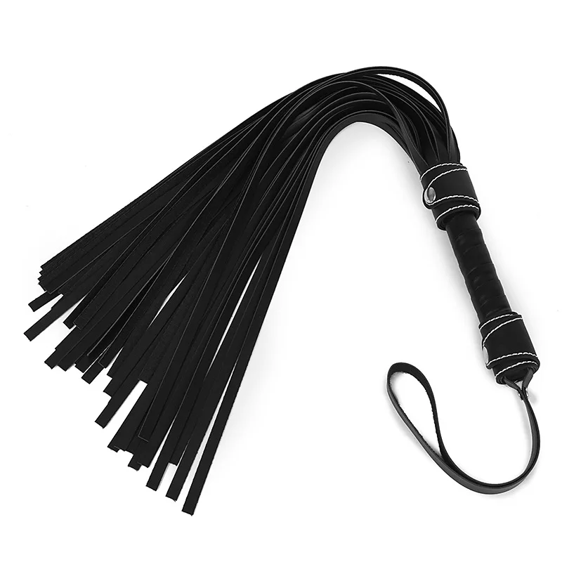 21 inch Black Bull Whip， Covered Handle with Wrist Strap