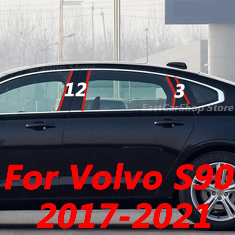 

Для Volvo S90 2017 2018 2019 2020 2021 Автомобильная Колонка B C средняя центральная колонка PC оконная Декоративная полоса наклейка крышка аксессуары