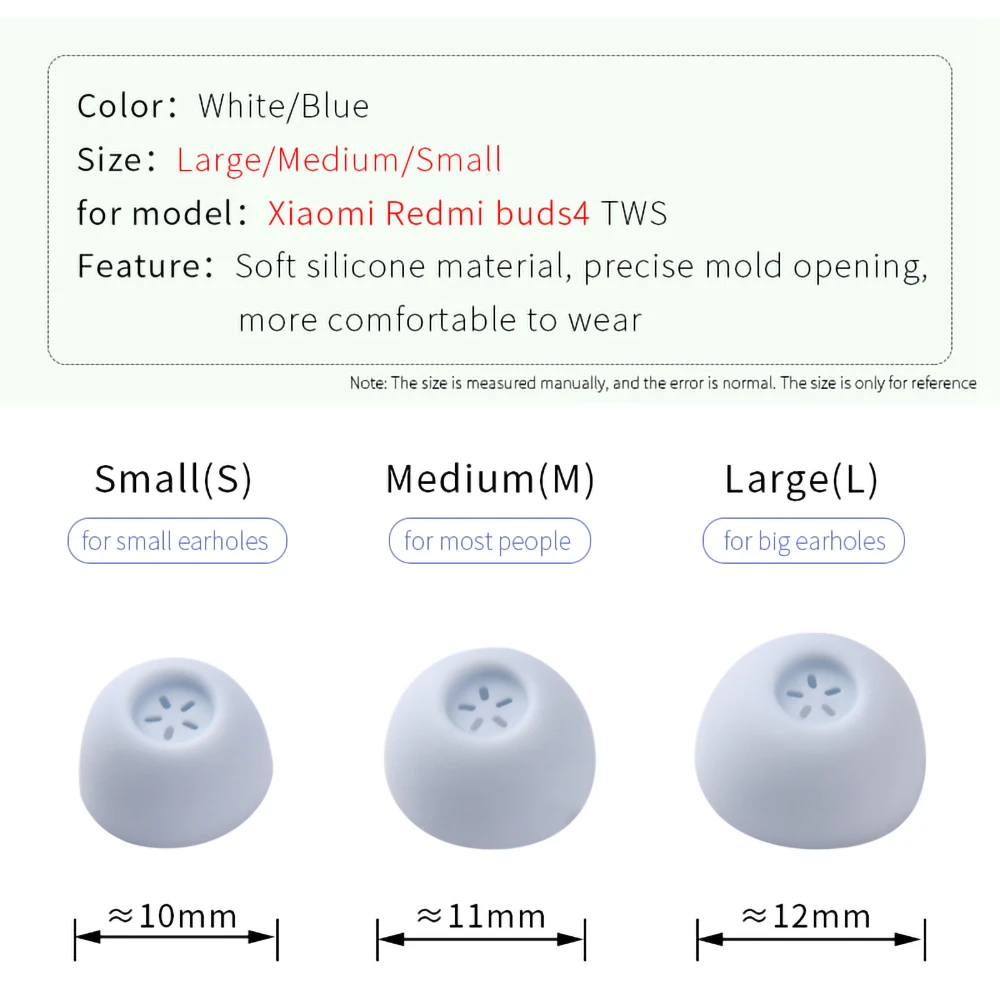6Pcs auricolari in Silicone per Redmi Buds4 TWS auricolari per Xiaomi Buds 4 punte per auricolari con schermo filtrante tappi per le orecchie morbidi 4-5mm