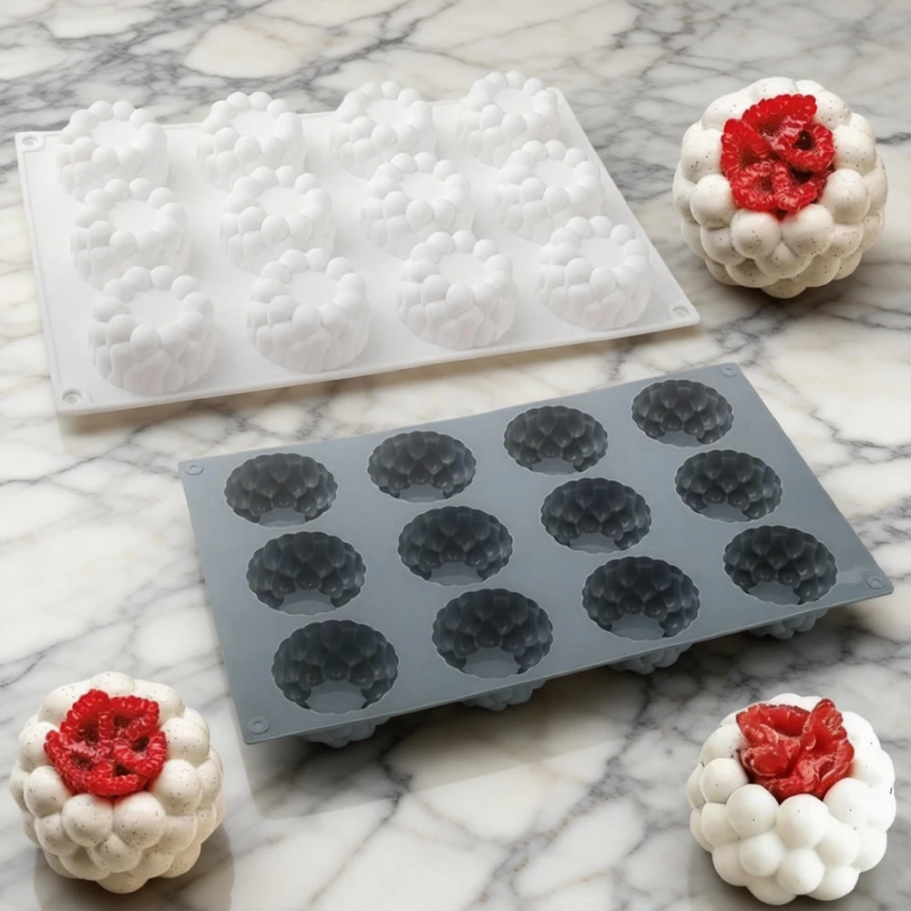 

12-Cell Bubble Cylinder Design White or Gray Silicone Chocolate Mold French Mousse Cake Mould Kitchen Dessert Baking Tools