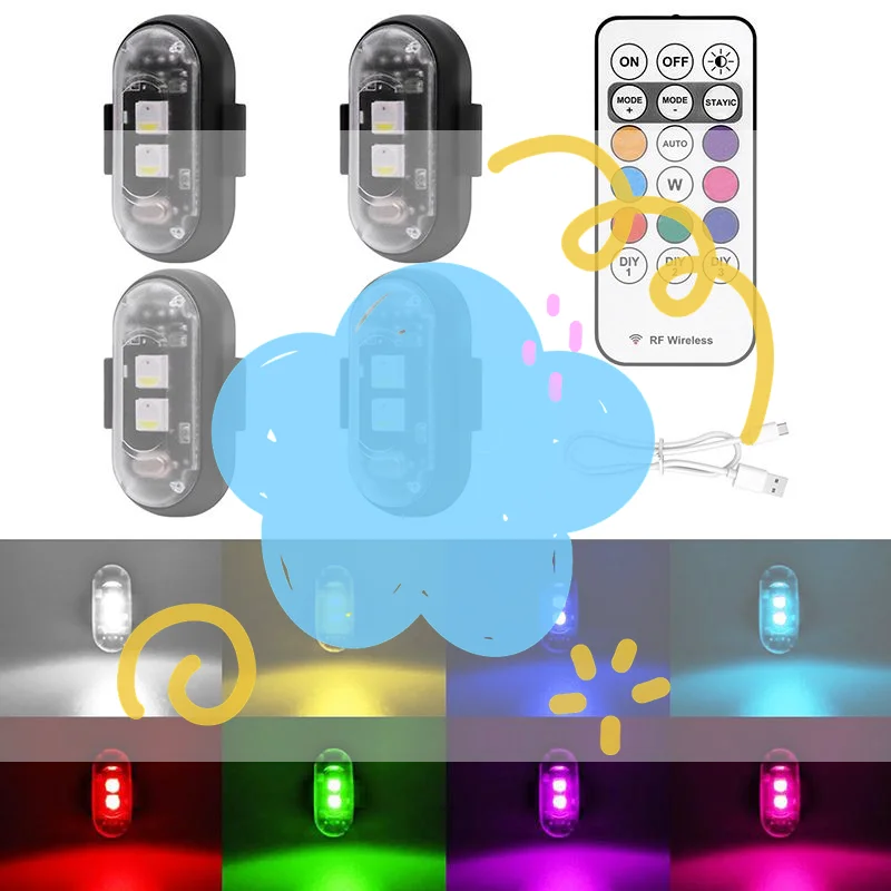 

1/2/3pcs Wireless LED Strobe Lights Car Decor Atmosphere Light Warning Lights RGB Led Motorcycle Strobe Lights LED Flash Light