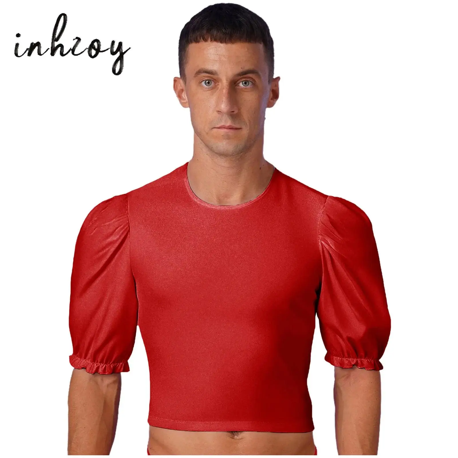 

Mens Ballet Dance Tops Velvet Round Neck Half Sleeve Ruffled Cuffs Pullover Baselayer Shirt Tops Party Medieval Prince Dancewear