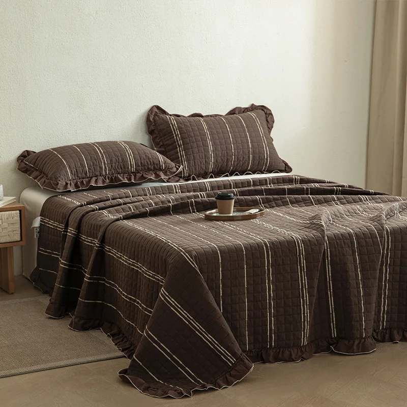 New Stripes 60 Cotton-stillness Lace Jacquard Bed Cover Blanket Three-piece Pillowcase Double-sided Cotton Bed Cover-park Diaori