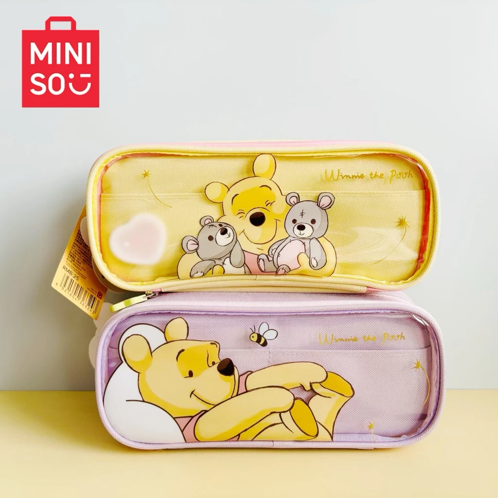 

MINISO-MiniIdeas Viny Series Large Capacity Pencil Case Transparent Stationery Box Authentic Winnie the Pooh Cart