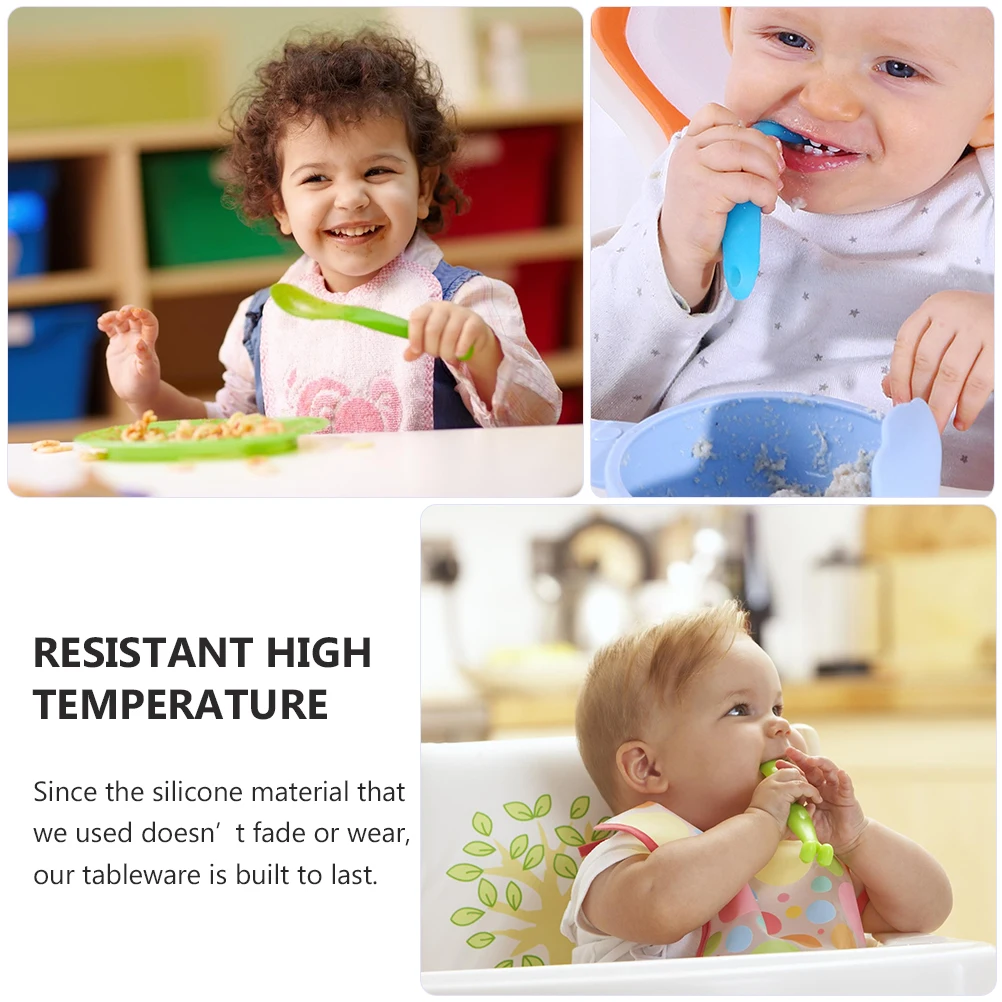 

2PCS Silicone Trainer Spoon Baby Utensils Safe Child Learning Eat Training Spoons Heat Resistant Microwave Portable Food Grade