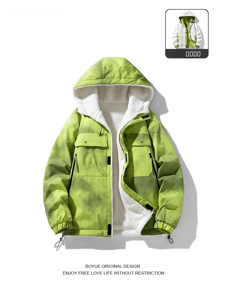 

Двусторонняя хлопковая куртка с подкладкой из овечьего вельвета, с капюшоном, повседневная, теплая, большого размера, мужская верхняя одежда, зимнее пальто Boyue