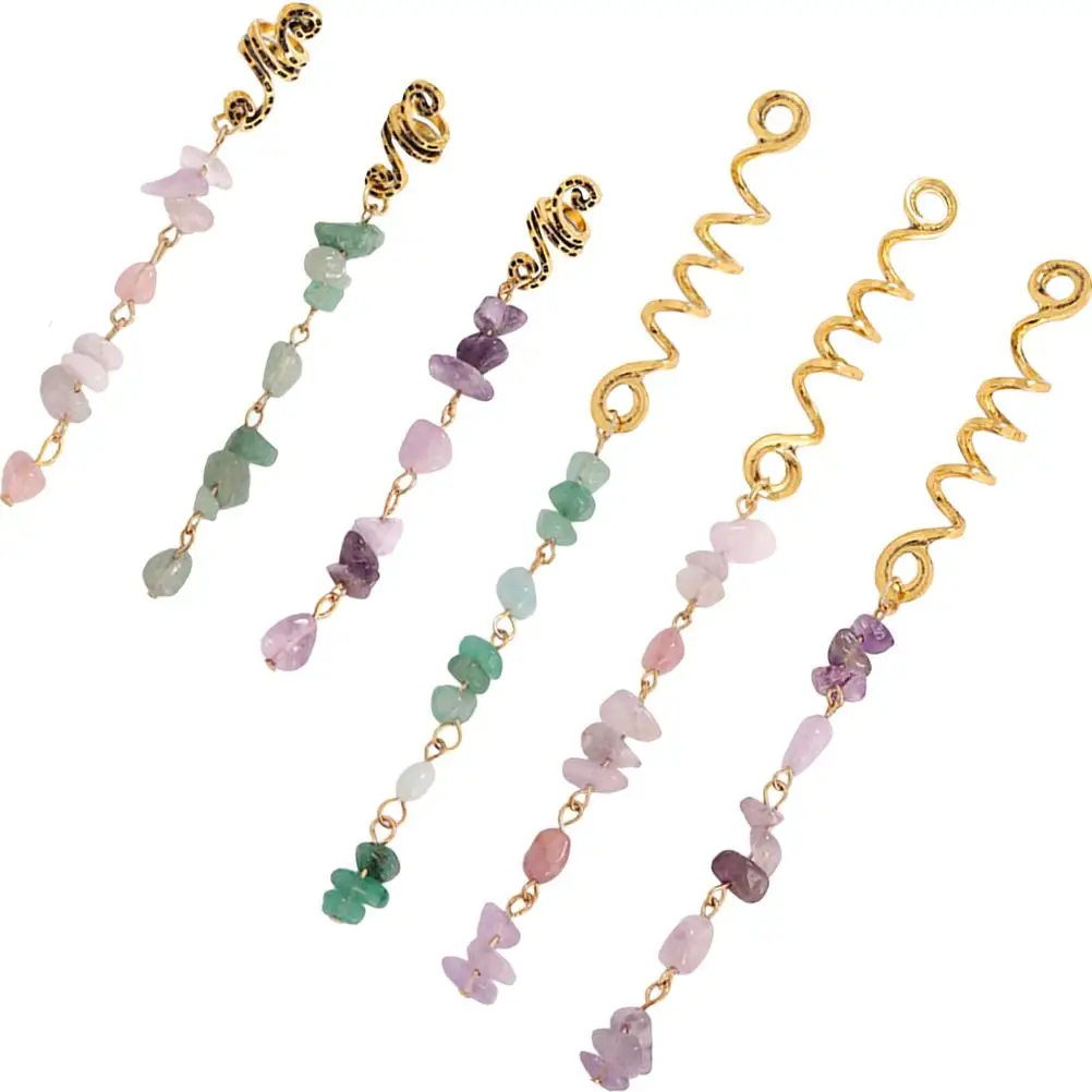 

6 Pcs Stone Pendant Hair Accessories Vintage Braids Jewelry Charm Durable Hair Decorations Braiding Pendants for Women Men