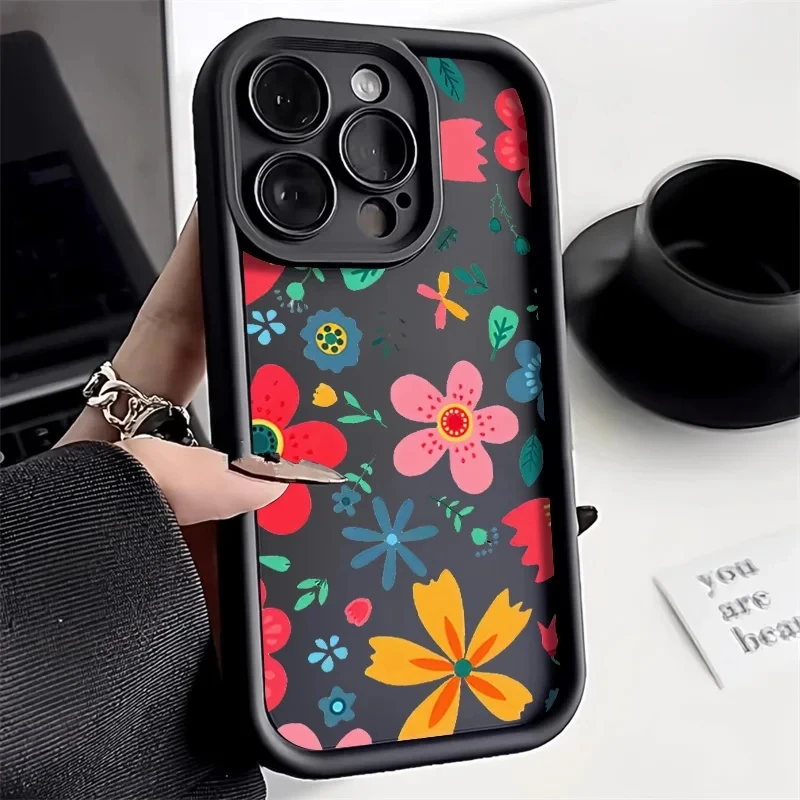 Colourful Flowers Phone Case For iPhone 16 Case iPhone 13 14 12 11 15 Pro Max 7 8 Plus SE2 X XR XS Max Shockproof Silicone Cover