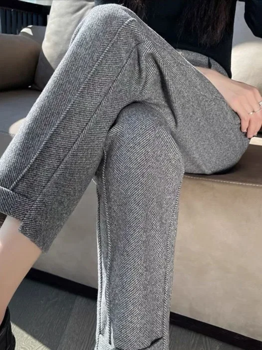 

Ay шерстяные прямые брюки женские с высокой талией свободные тонкие осенне-зимние новые модные утягивающие лоскутные брюки