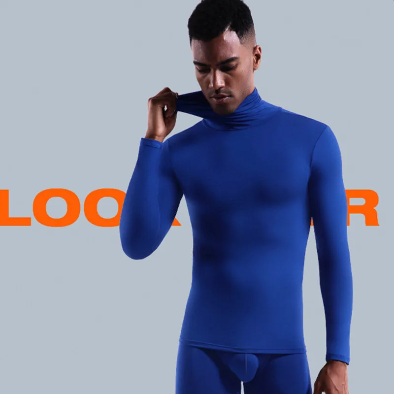 Men Turtleneck Tops Modal Soft Undershirts White Black Slim Fit Under Shirt Base Clothing Pullover High Collar Tight T-Shirt Tee