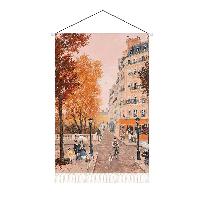 Renaissance Tapestry Wall Hanging French Romantic City Street Scene Cotton Linen Fabric for Room Bedroom Aesthetic Room Decor