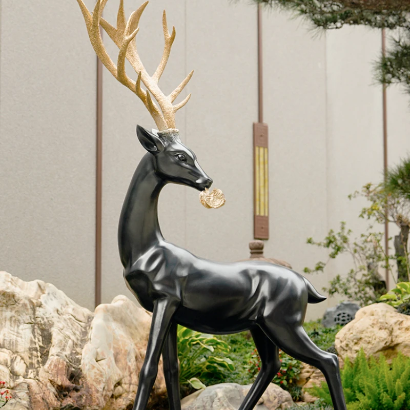 

Lucky Deer Large Floor Sika Deer Sculpture Artwork Indoor Ornament Hotel Animal Ornaments