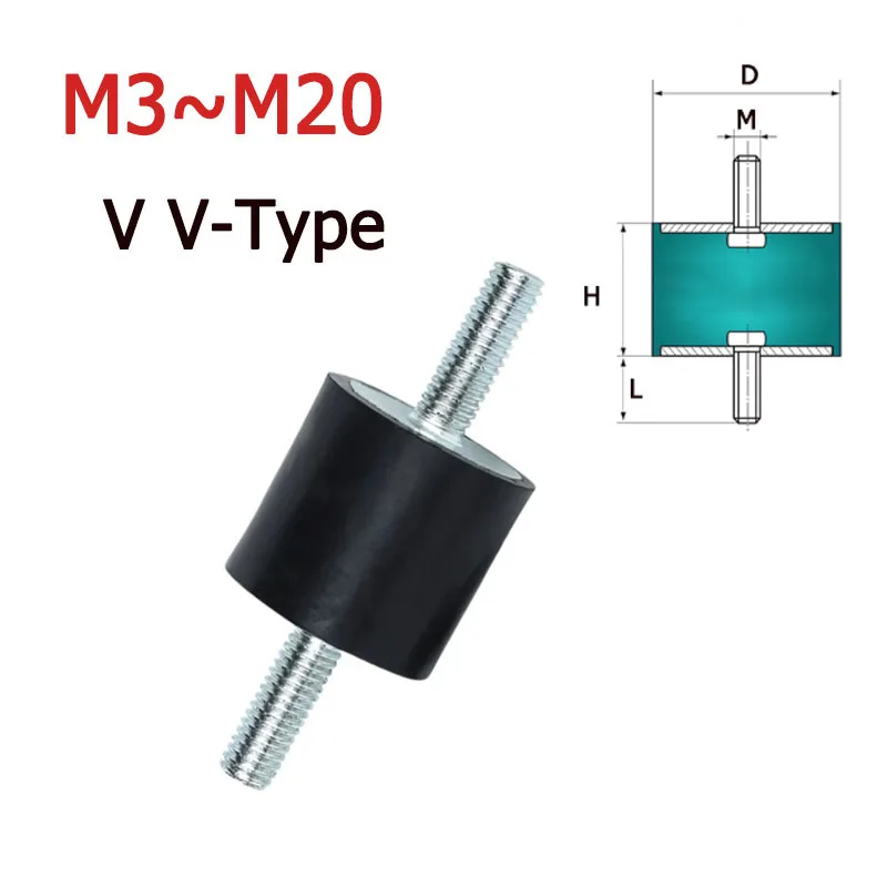 

1pcs M3 M4 M5 M6 M8 M10 M12 M16 M20 Male Thread Rubber Shock Absorber Crash Pad VV-Type Damper Anti Vibration Isolation Mount