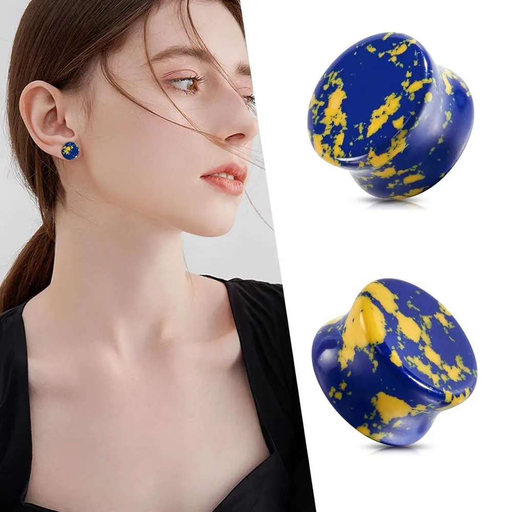 2 Stück glänzende, strukturierte Stein-Ohrkanalstopfen, sattelförmige Dilatator-Ohrstöpsel, Körperpiercing-Schmuck, 6–20 mm – Detail 5