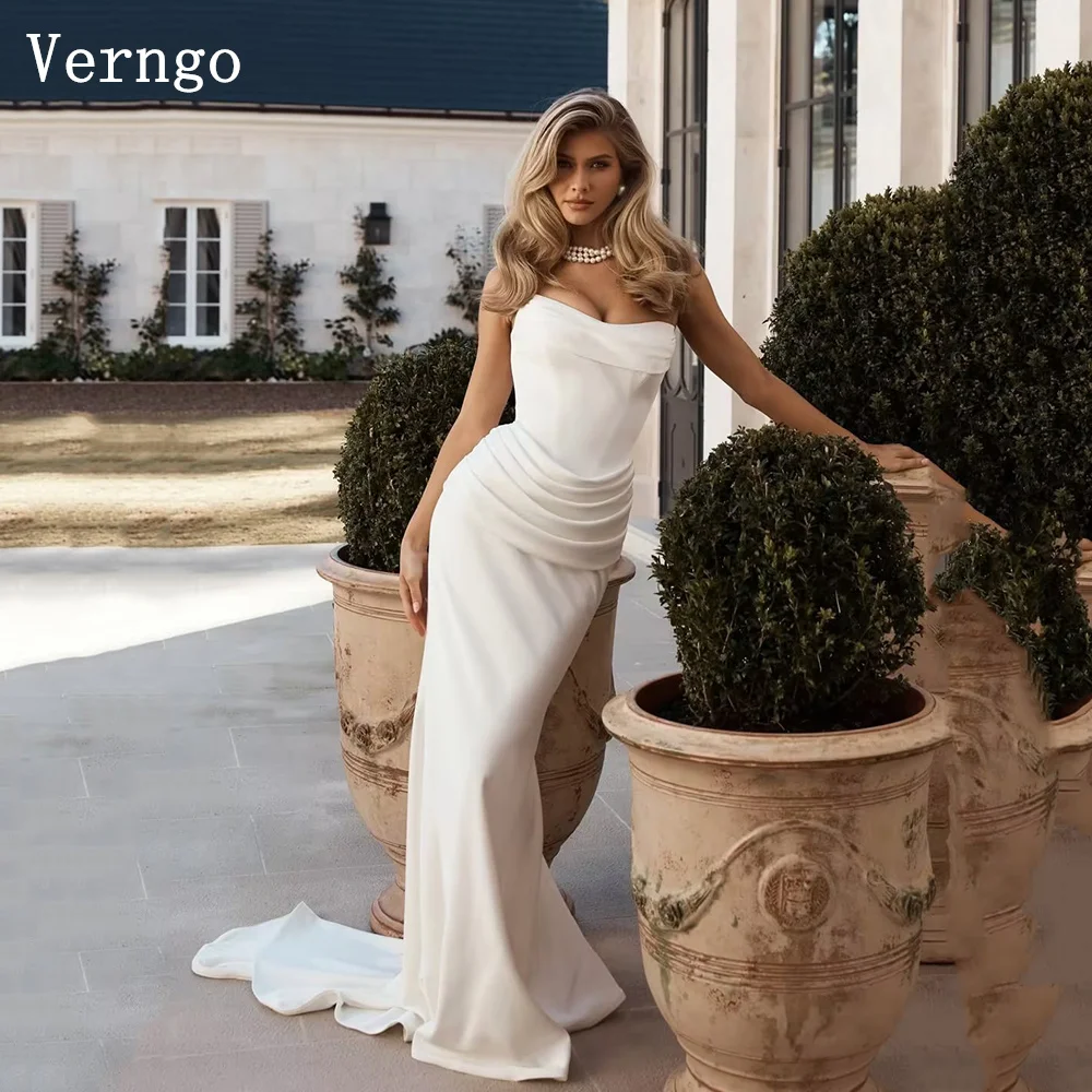 

Verngo Simple Pleated Wedding Dress Strapless Mermaid Modern Bridal Gowns Women Sweep Train Bride Dress Customized