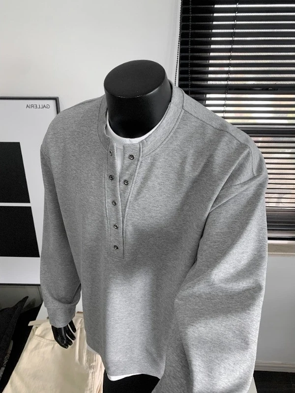 Camiseta Masculina de Moletom Cinza com Capuz, Efeito Duas Peças, Forro de Lã Grosso, Manga Longa, Casual, para Outono Invern...