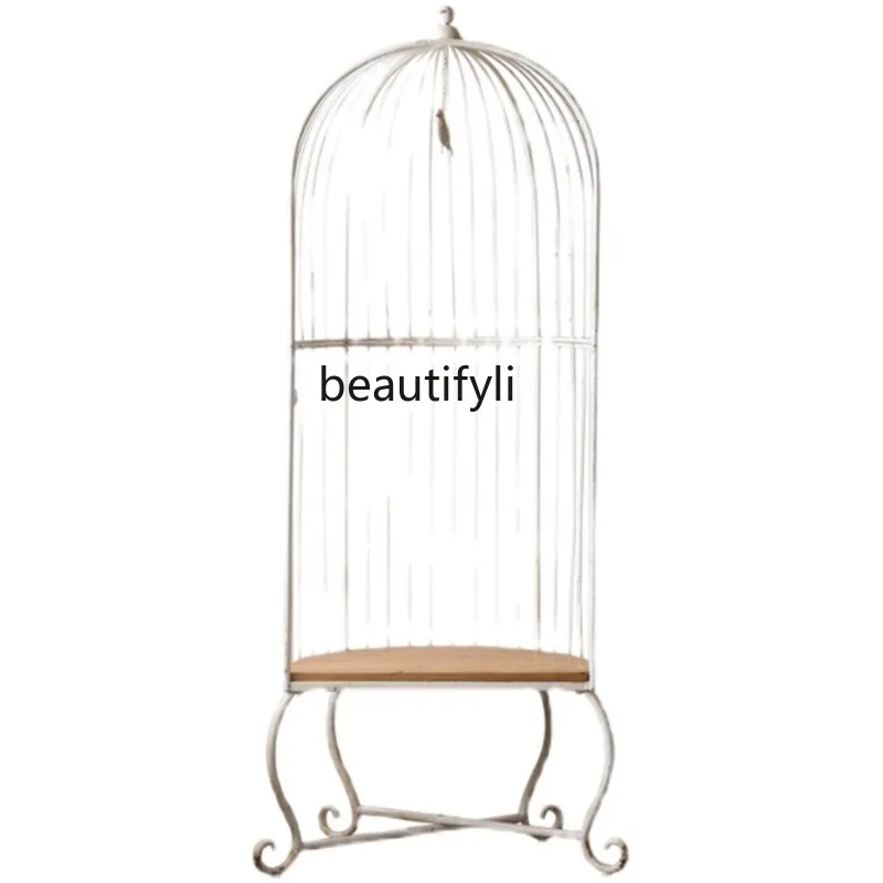 American Retro Distressed Wrought Iron Display Arch Cage Rack Balcony Courtyard Show Window Decoration Floor Storage Rack fsle retro denim blue women mini skirts high waist pocket decoration short denim pleated skirt 74 1% cotton spice girl skirt