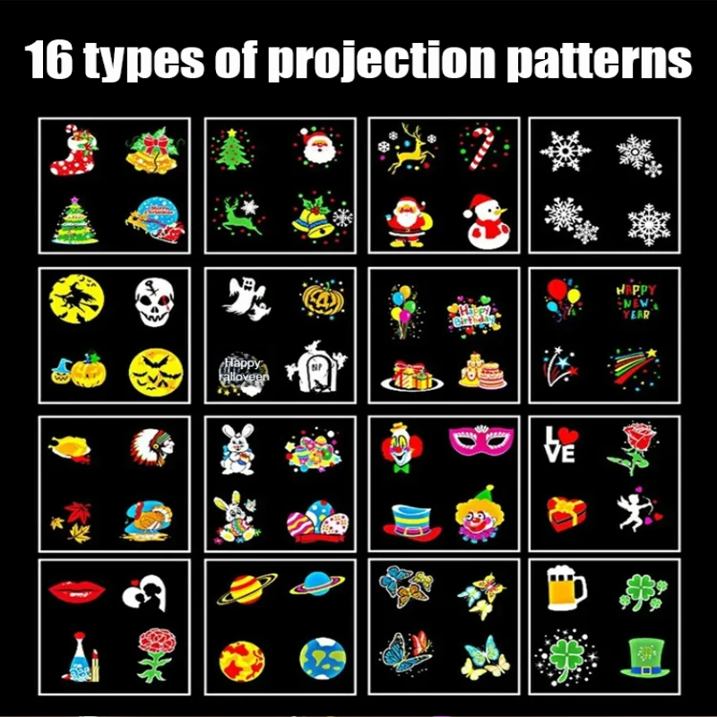 【EU/US/USB Plug】Mini LED Snowflake Plug-In Projector Light, 16 Patterns Christmas Halloween Decoration, Ideal for Home/Party