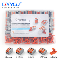 94PCS/Box Push-in Lever Wire Quick Connectors Assortment Suit Splicing Electrical Terminal Blocks 2/3/4/5 Ports Wiring Conductor