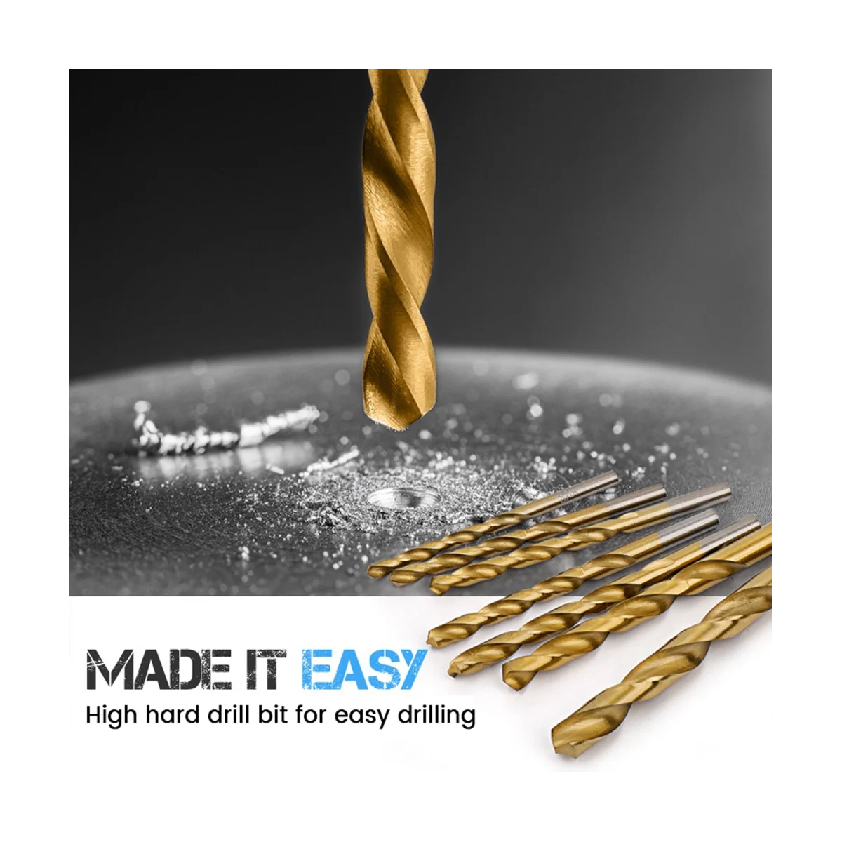 Titanium Coated Drill Bit Masonry HSS Drill Bit Straight Woodworking Twist Drill for Plastic Wood Concrete Brick 130Pc