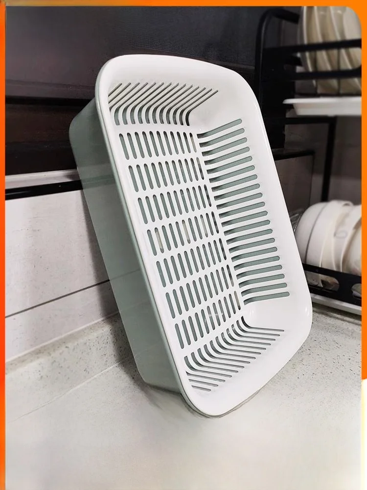 

Утолщенная двухслойная пластиковая корзина-дуршлаг прямоугольной формы для мытья овощей и фруктов, поддон для слива воды, кухонный инструмент