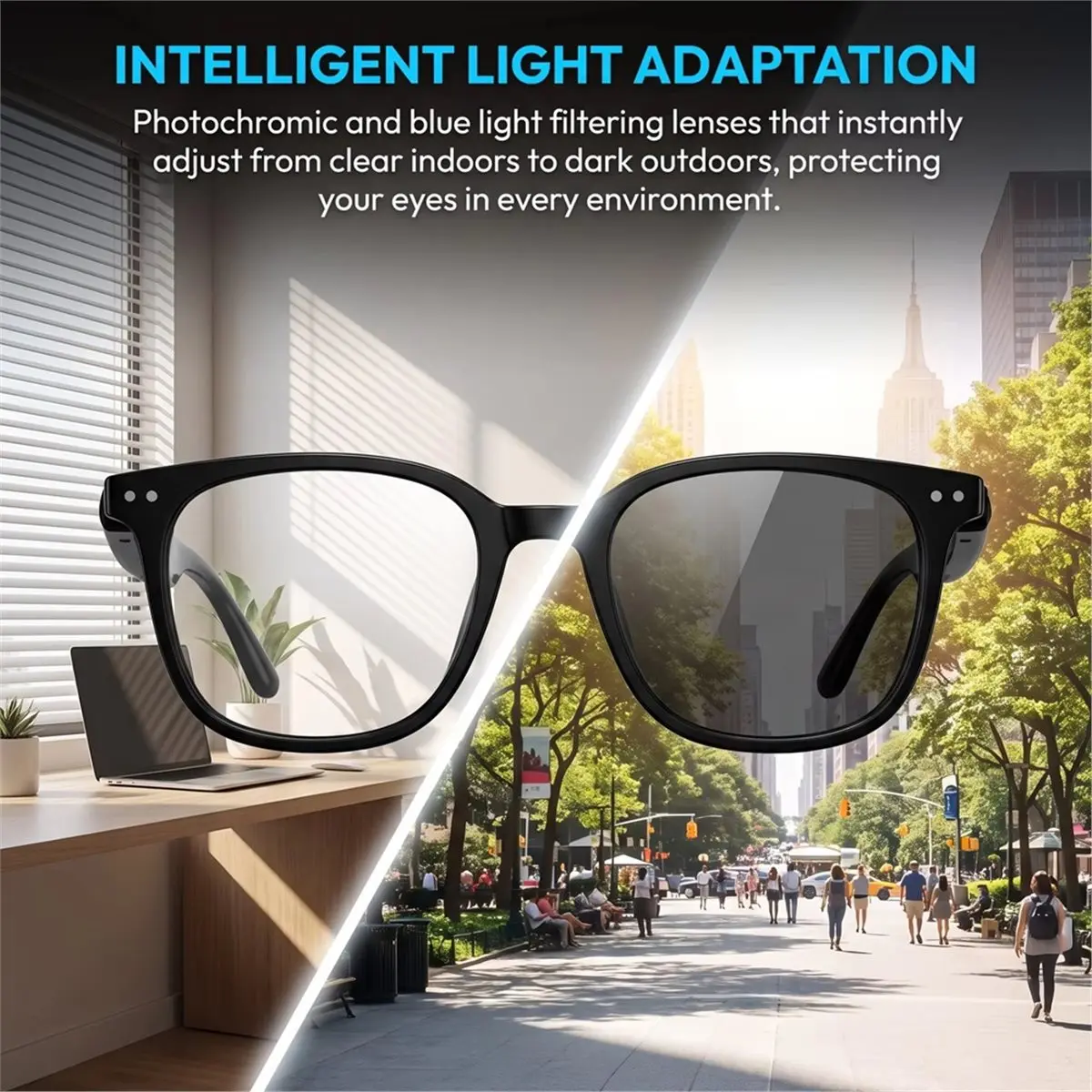 Smart AI Translation Glasses,Portable Eyewear Supporting 164 Languages, Open-Ear Design for Hands-Free Calls Music