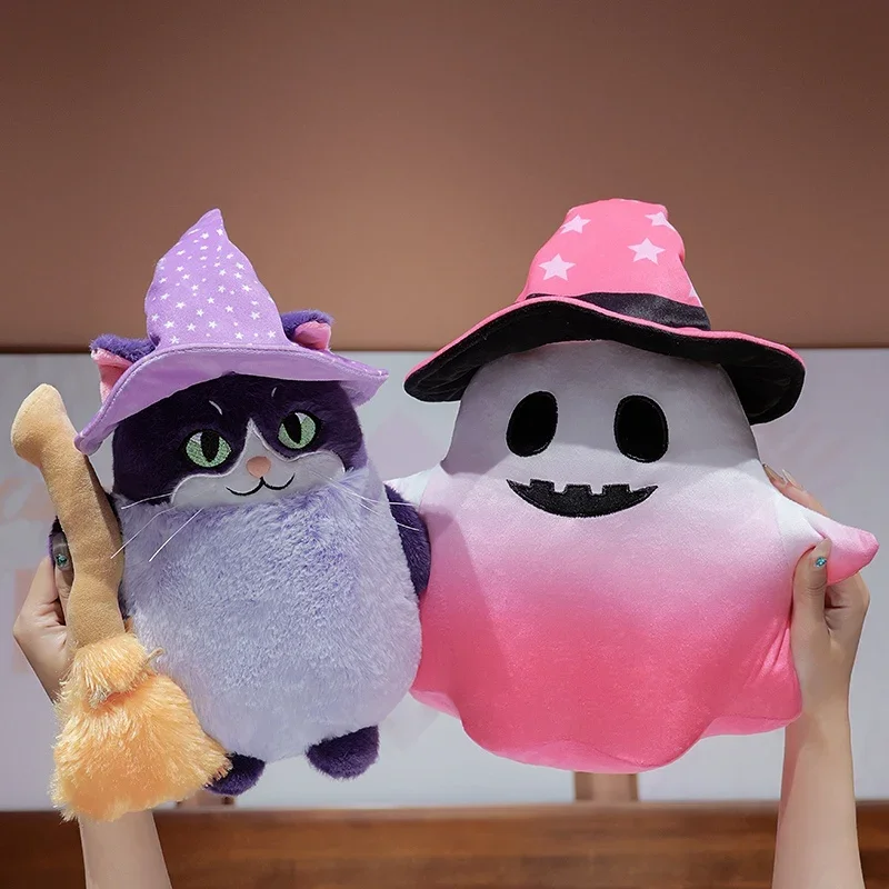

Halloween Ghost Plush Toy Stuffed Wizard Cat Plushies Kawaii Animal Soft Doll Home Decor Cartoon Plushies Cuddly Pillow Gifts