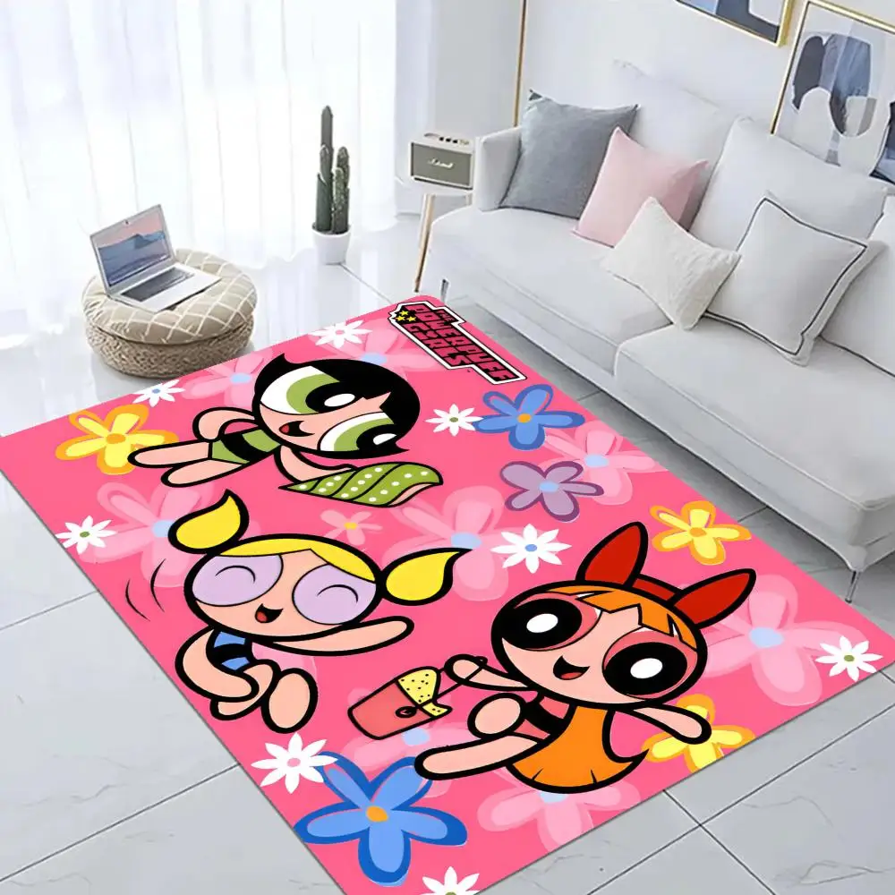 P-Powerpuff-GirlS Floor Mat Bathroom Mat Kids Room Bedroom Decoration Balcony Anti-Slip Doormat Living Room Welcome Rug