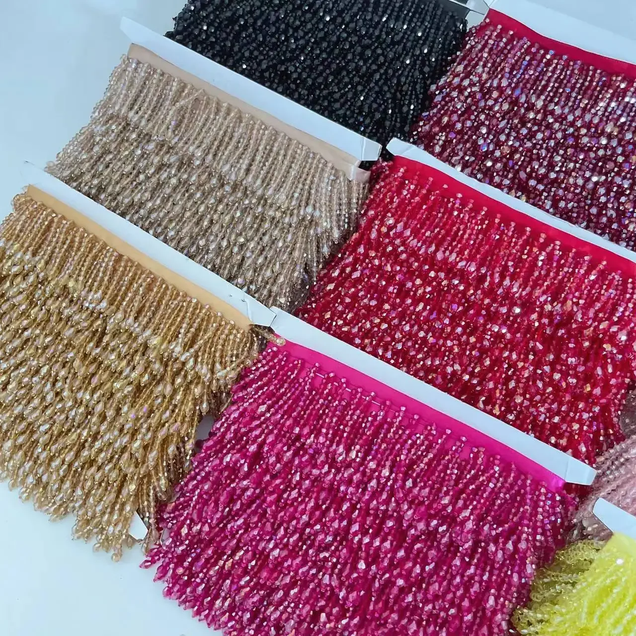 Gold Tea Red Crystal Pendant Beaded Fringe Lace DIY Clothing Stage Clothing Home Curtain Trim Headwear Decorative Accessories