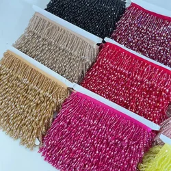 Gold Tea Red Crystal Pendant Beaded Fringe Lace DIY Clothing Stage Clothing Home Curtain Trim Headwear Decorative Accessories