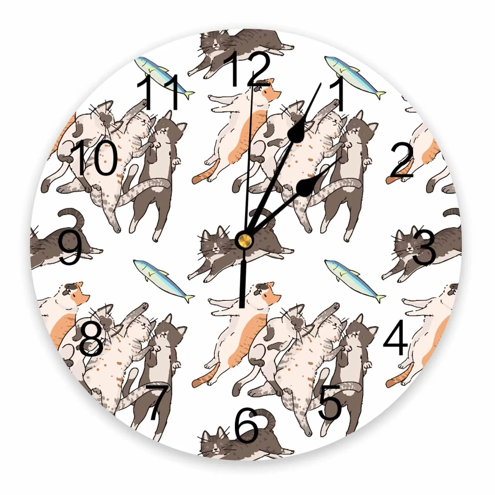 Cat Animal Fish Wall Clock Large Modern Kitchen Dinning Round Wall Clocks Bedroom Silent Hanging Watch