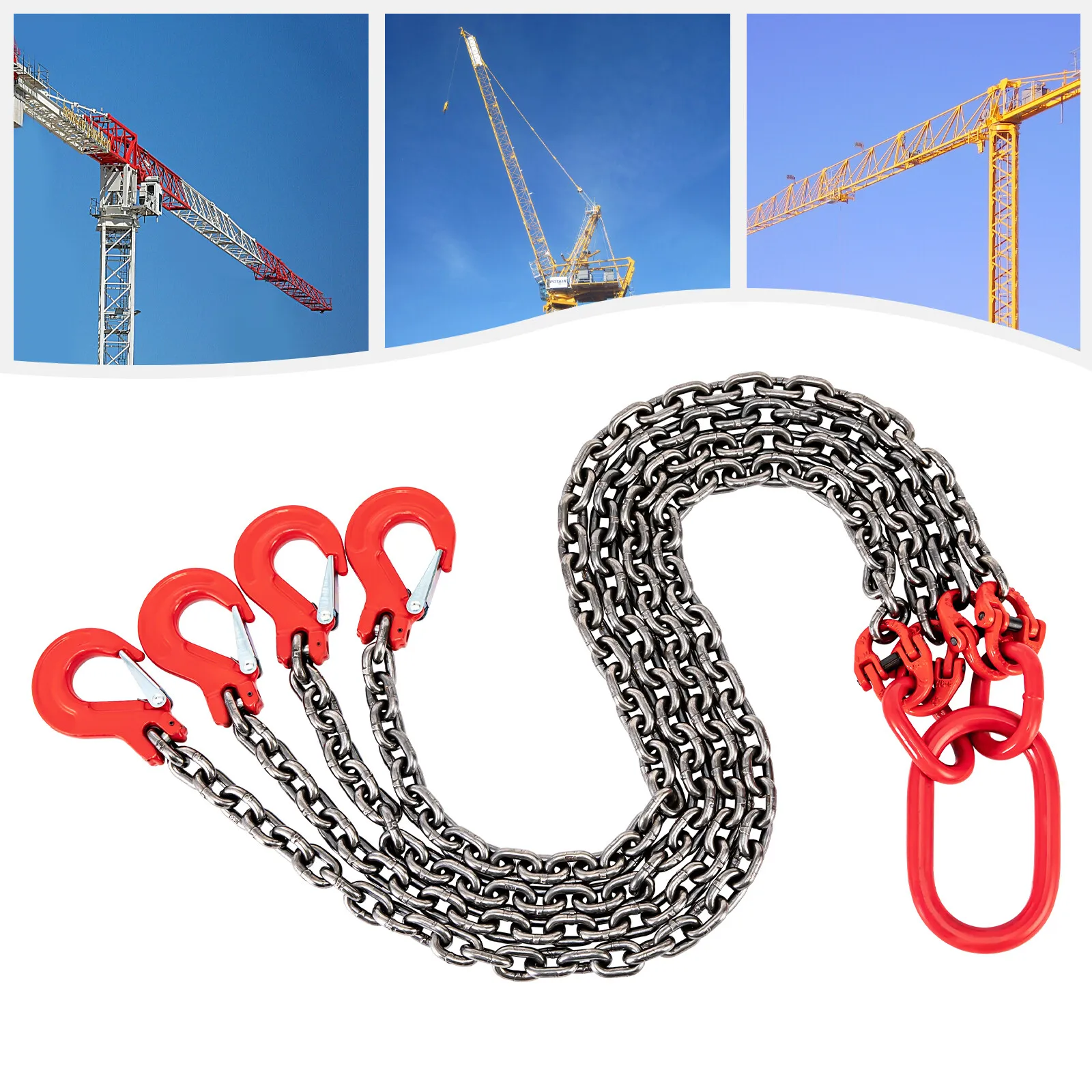 

5ft Chain Sling with 4 Hooks, 20Ton Breaking Strength, Manganese Steel, High-Temperature Resistant