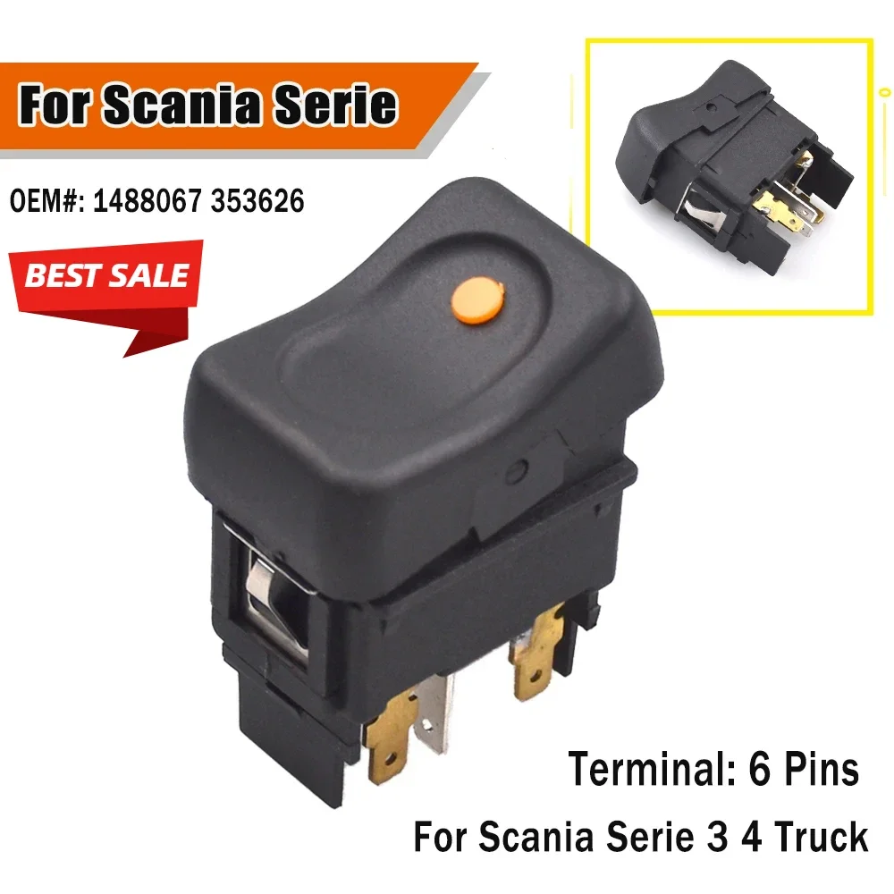 1488067 353626 For Scania Serie 3 4 Truck New Electric Power Window Lifter Control Panel Switch Single Push Button 6 Pins