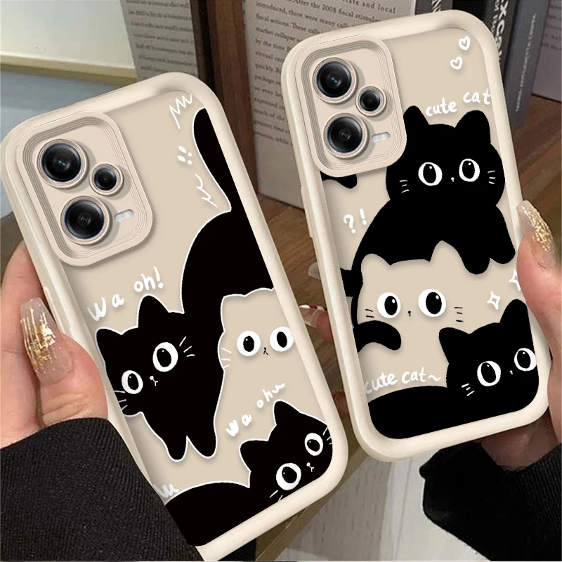 Lovely Black Cat Graffiti Case for Xiaomi Redmi Note 13 12 11 Pro Plus 4G 5G 12S 11S 10S 10 9 9S Redmi 14C 13C 12C A3 12 Cover