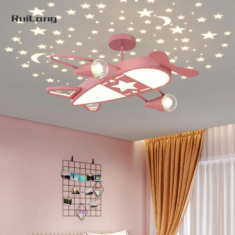 Imagem -04 - Starry Night Led Airplane Chandeliers para Crianças Luz de Teto Azul Rosa Aviões Crianças Quarto Quarto Menino Quarto