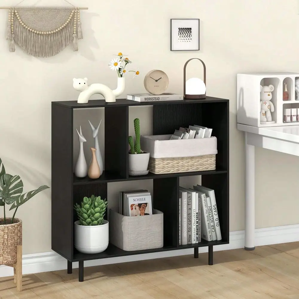 

Open Shelf Bookcase Mid Century Modern Cube Bookshelf With 4 Compartments Natural White Black