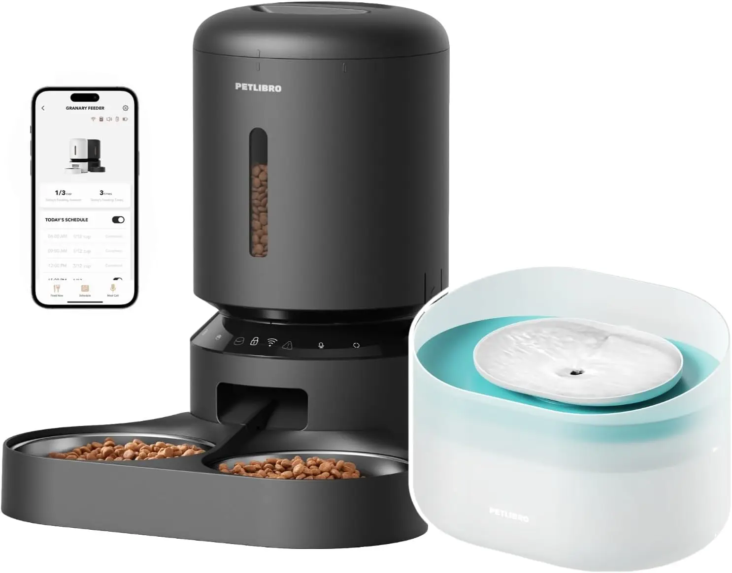Bundle of 8L Dog Water Fountain and Automatic Cat Feeder for 2 Cats, 5G&2.4G WiFi Pet Feeders