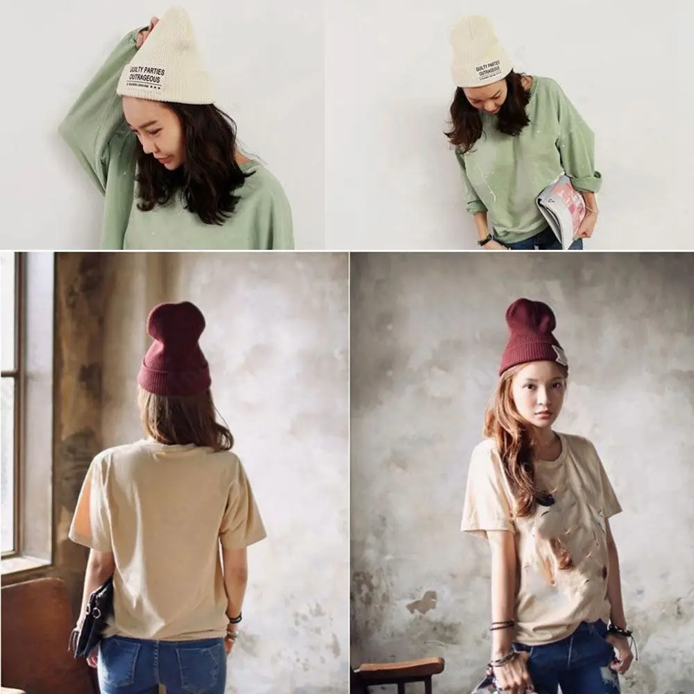 جودة عالية متعدد الألوان محبوك بيني الصلبة لطيف مع التسمية قبعة صغيرة الإناث قبعات للجنسين السيدات قبعة عادية في الهواء الطلق